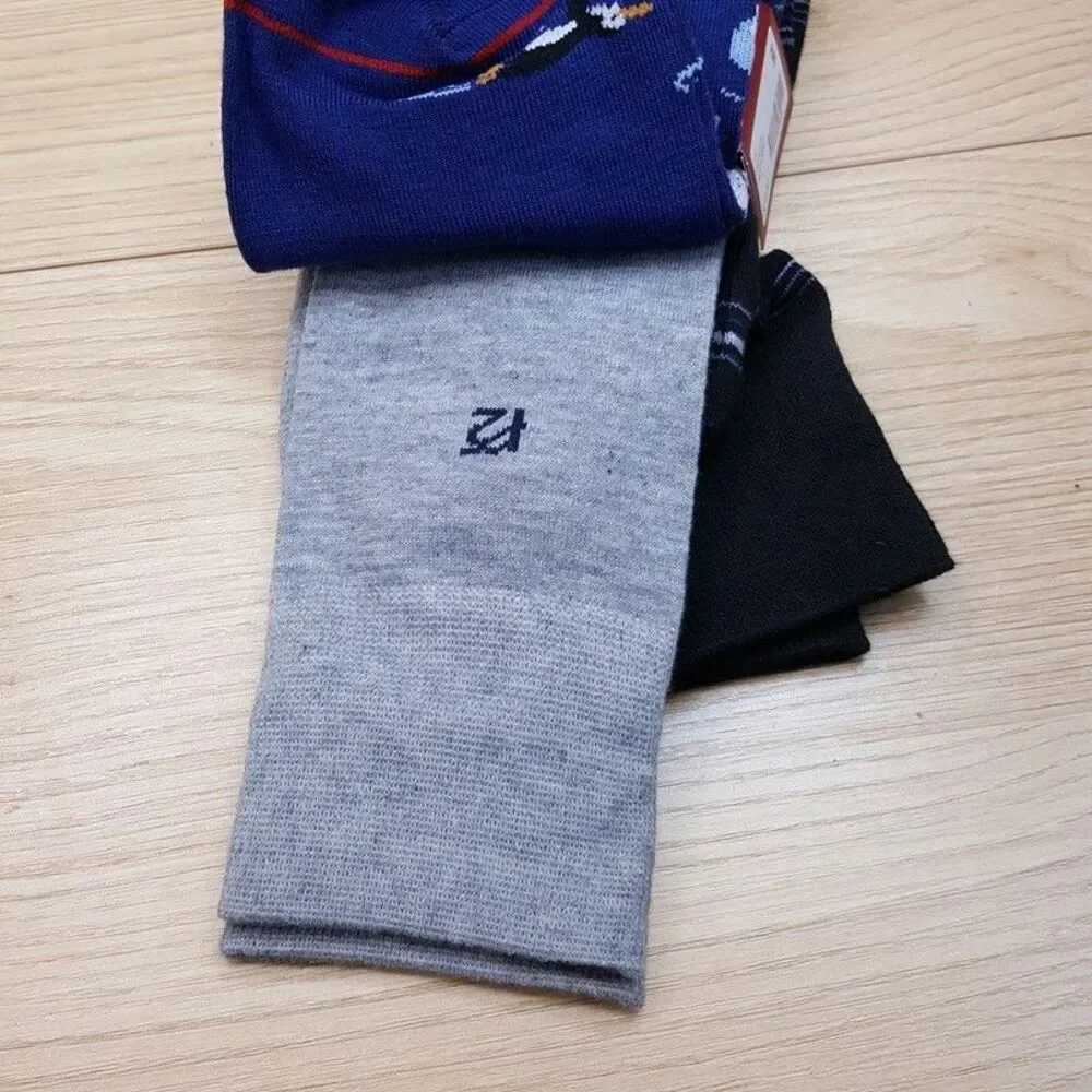 PERRY ELLIS Dress Socks 3-Pack Blue Black Grey Polar Bear Winter Stripe Solid